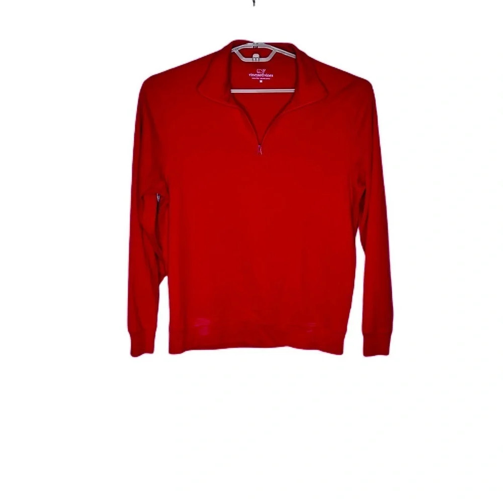 VINEYARD VINES Men's Medium Red Zippered Pullover Sweater 100% Pima Cotton.